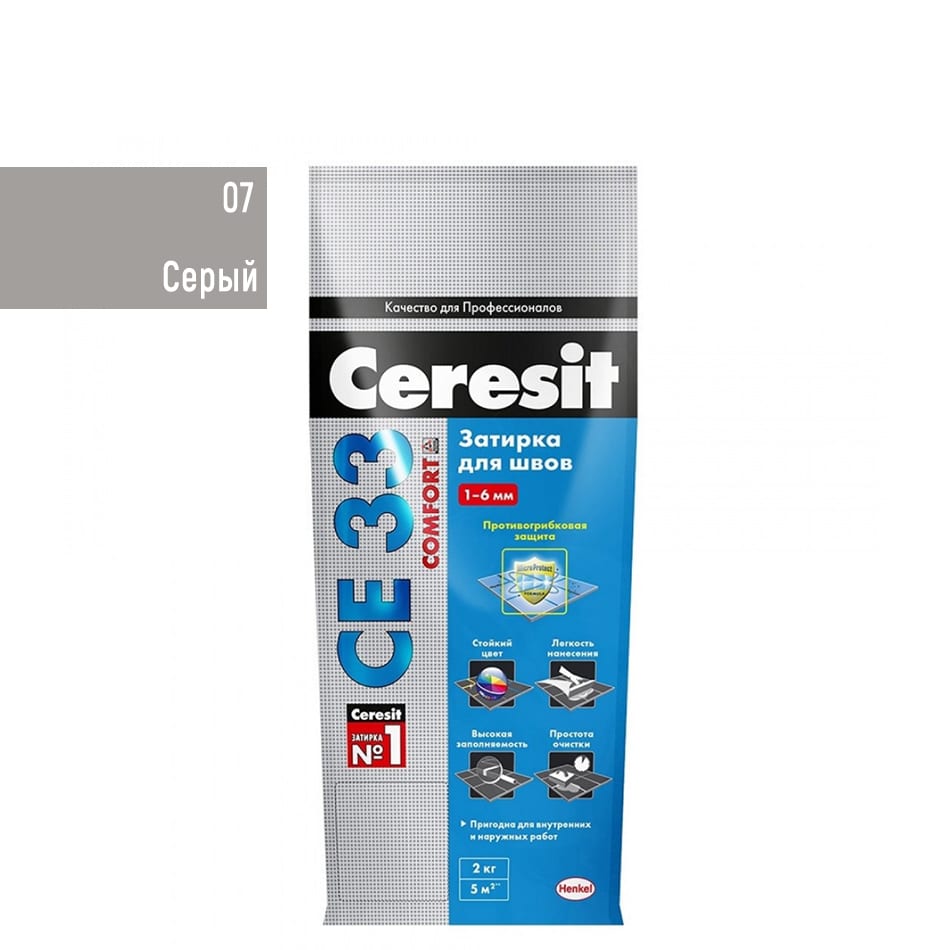 Затирка для швов Церезит (Ceresit) CE 33 Comfort, серый 2 кг